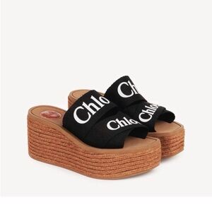 Chloe Black Twin-Band Platform Espadrille Sandal